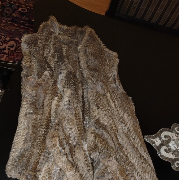 Rabbit Fur Large Lapel Womens Vest XS 0 - Picture 4 of 4